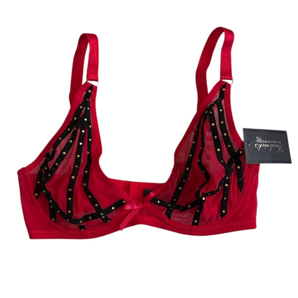 NWT Frederick's of Hollywood Rozlyn Red Mesh Underwire Bra Sz 32D